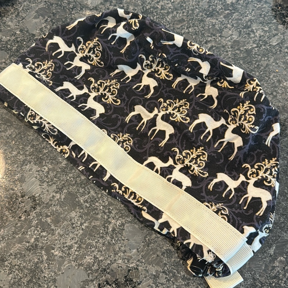Black and Cream Reindeer with Peppermint Button Scrub hat